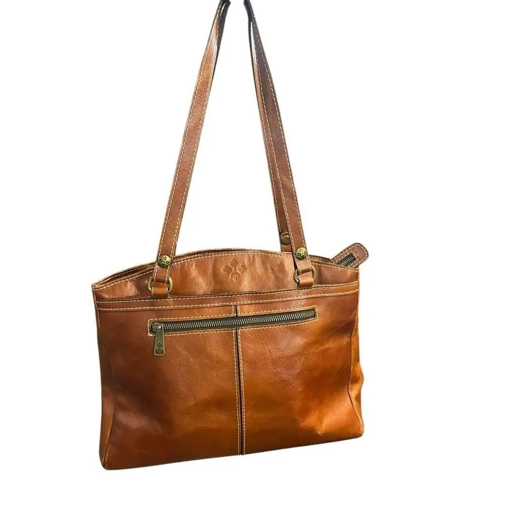 Patricia Nash Poppy Tote Shoulder Bag heritage100% Italian Leather cognac Zipper